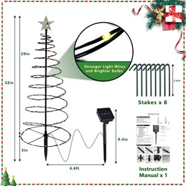 Outdoor Christmas Decorations, 2 Pack 29'' Spiral Solar Christmas Tree Lights, 8 Modes Solar Pathway Lights, Waterpoof Light up Prelit Xmas Tree for Garden Patio Yard Walkway Driveway（Multicolor）