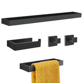 TNOMS Black Towel Bar Set, 5-Pieces Bathroom Hardware Set,23.6 Inch Towel Rack Set Stainless Steel Towel Holder Set Wall-Mounted Bathroom Accessories