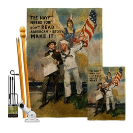 Navy The Needs You Burlap Garden House Flags Kit Armed Forces USN Seabee United State American Military Veteran Retire Small Decorative Gift Yard Banner Double-Sided Made In USA 28 X 40