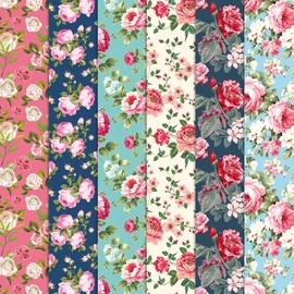 JarThenaAMCS 6Pcs Vintage Floral Cotton Fabric Bundles 18 x 22 Inch Nostalgic Fat Quarters Colorful Flower Sewing Fabrics for Spring DIY Craft Party Decor
