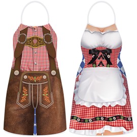 2 Pcs Oktoberfest Apron Couples Cooking Aprons German Party Costume for BBQ Baking Chef Kitchen Gifts (Cute Style)
