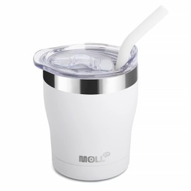 Mollcity Kids Tumbler-9 oz Stainless Steel Vacuum Insulated Tumbler with Lid and Straw-Metal Water Cup for Kids,BPA Free (White)