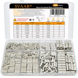 SVAAR 380PCS Non Insulated Butt Connectors Kit Butt Splice Connector Uninsulated Wire Splice Connectors for 26 to 6 Gauge Wire Marine Grade Tinned Copper Seamless Barrel Crimp Butt Splice Terminals