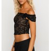 Women's Black Off Shoulder Crop Top See Through Lace Tee
