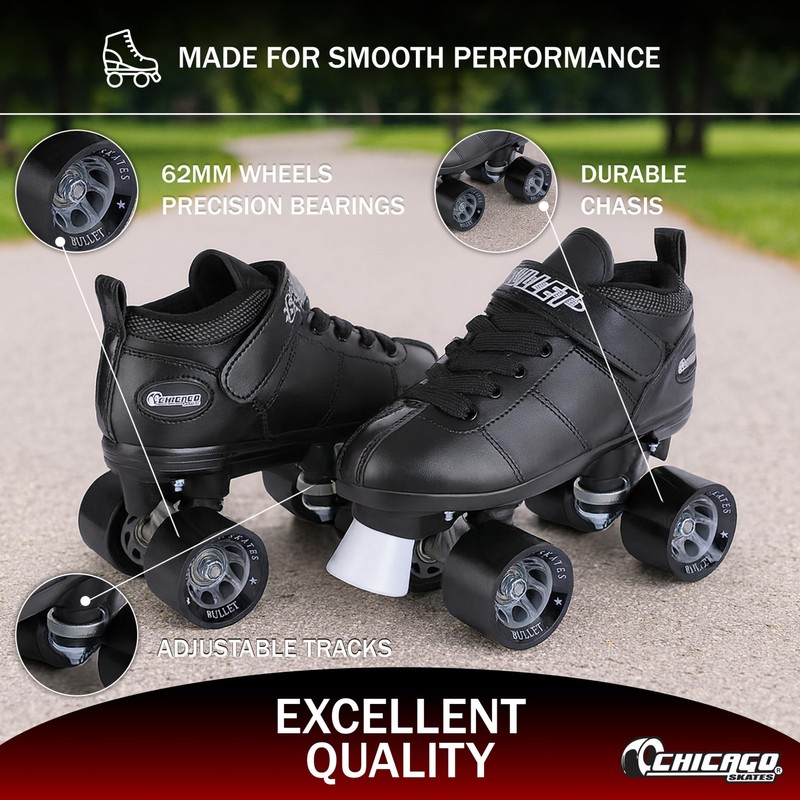 Chicago Skates Bullet Speed Quad Roller Skates – Durable, Top