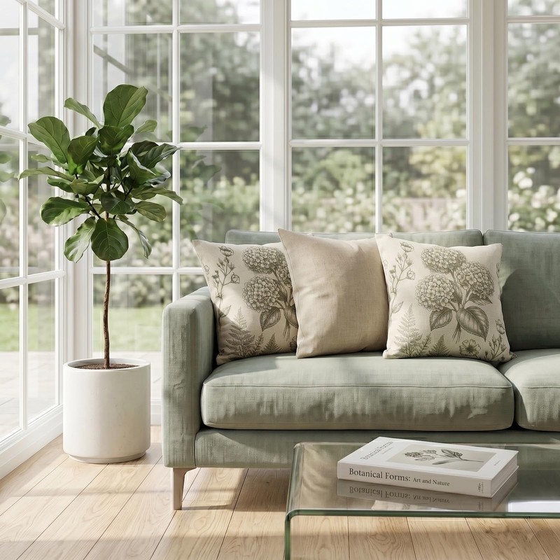 Sage Green Hydrangea Pillow Covers Set of 2, 22x22 Vintage