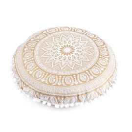 Popular Handicrafts - Funda para cojín redondo de suelo con diseño de mandala bohemio, elefante estilo hippie, decoración de yoga