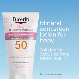 Eucerin Sun Sensitive Mineral Baby Sunscreen SPF 50, Sunscreen Lotion With Zinc Oxide Protection, 4 Fl Oz Tube