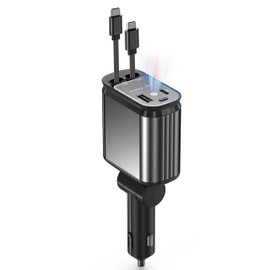 4 in 1 Retractable Car Charger Dual Cord USB-C,Compatible iPhones 15 16 Car Charger All Android, Adapter Cable Organizer, Multi-Device Support,Compact Space-Saving (Dual Cord Type-C Port)