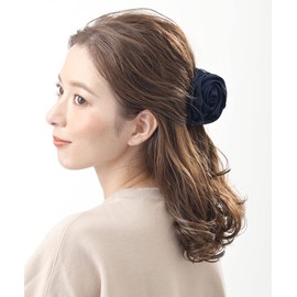 VINGTAINE H-195-NY Satin Rose Hair Claw Hair Clip, Navy