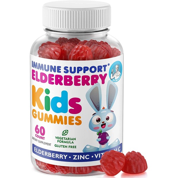 Elderberry Gummies for Kids and Toddlers - Natural Immune System Booster and Health Support with Black Sambucus Elderberries Extract - Vitamin and Zinc Herbal Immunity Boost Supplement for Children