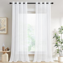 MRTREES White Voile Curtains, Voile Curtains 90 Drop Pair 2 Panels, Sheer Curtains For Bedroom, Linen Look Voile Curtains,Long Curtains For Living Room 55x90 Inch Drop 140cm x 228cm White