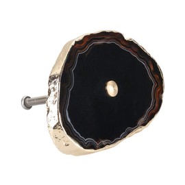 Yoption Set of 4 Cabinet Drawer Knobs Natural Agate Pull with Gold Plating Edge Decorative Unique Cabinet Cupboard Dresser Handles (Black)