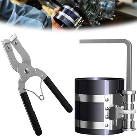 3Pcs 3"Piston Ring Compressor and Adjustable Piston Installation Tool & Piston Ring Pliers,Stainless Steel Car Engine Piston Ring Compressor Tool Set with Installer Removal Pliers for Engine,Cylinder