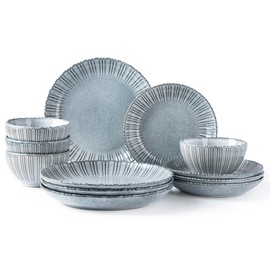 Ceramic Dinnerware Sets GBHOME, Handmade Reactive Glaze Plates and Bowls Sets, Chip and Scratch Resistant Dishes| Dishwasher & Microwave Safe | Dishware Service for 4(12pcs)