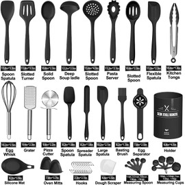 43 Pcs AIKKIL Kitchen Utensils Set, Heat Resistant Silicone Cooking Kitchen Utensils Set with Holder, Spoon, Spatula, Kitchen Gadgets Tools Set For Nonstick Cookware, Dishwasher(BPA Free, Black)