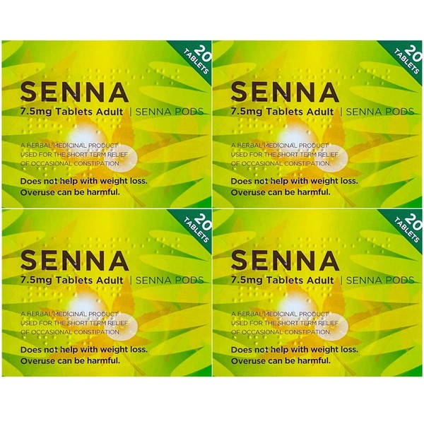 Pack of 4 Senna Herbal Laxative Tablets 20's Natural and Gentle Constipation Relief for Adults (80 Tablets)