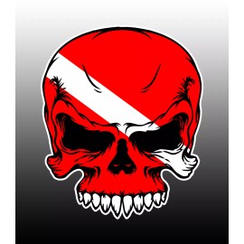 215_Decals 5" x 5.75" Scuba Diver Down Skull Sticker Decal Dive Flag Car Truck Boat Diving