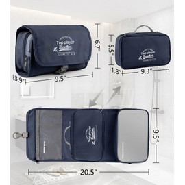 Piegricdiat Hanging toiletry bag for men - large functional hanging travel toiletry bag with detachable wet/dry compartments. mens hanging toiletry travel bag (dark blue)