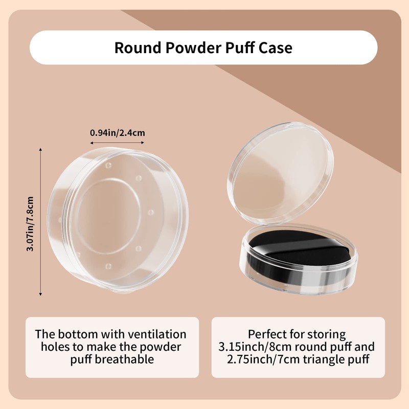 Powder Puff Case, 2 Pieces Round Makeup Puff Protective Container