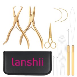 Lanshii Hair Extension Pliers Kit for Weft Extensions Painless Tool Kit for Micro Ring Stainless Steel Slip-Resistant Design Removable Hair Loop Tool for Feather Extensions