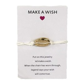 B Jewelry Collection Golden Cowrie Shell Cord Wish Anklet Bracelet (White)