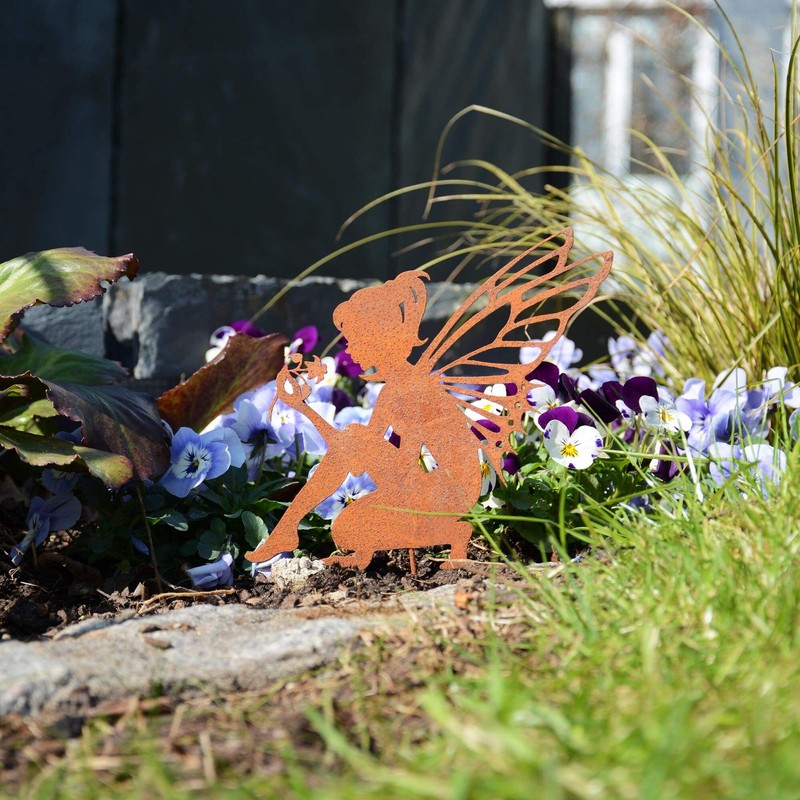 UNUS Zinc Elf Sitting Small, Garden Decoration Rust Look, Garden