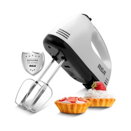 RCA Batidora de Mano RC-093 con 7 Velocidades, Motor de 100 W, Accesorios de Acero Inoxidable, Diseño Compacto, Portátil y Ligero, Ideal para Repostería, Mezclar Masa y Preparación de Alimentos.