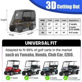 LI LIBZAKI 2+2/4 Passenger Golf Cart Cover Fits EZGO, Club Car, Yamaha, 420D Waterproof Windproof Sunproof Outdoor All-Weather Full Cover-Red-L