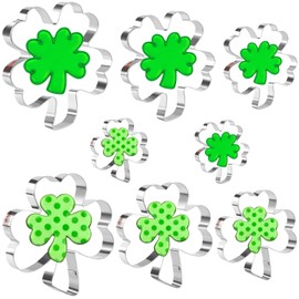 Crethinkaty Clover and Four-Leaf Clover Cookie Cutter Set 8 Pieces Stainless Steel St. Patrick's Day Irish Shamrock Shape Cookie Cutters for Baking