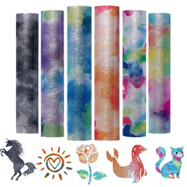 Winwild Pack of 6 Plotter Film Textile Glitter Tie-dyeing Flex Film Plotter Textile Heat Transfer Vinyl 30.5 x 20 cm PU Transfer Film Plotter Film Vinyl for Textiles, DIY, Fabrics
