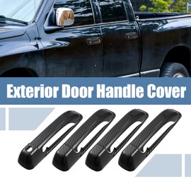 X AUTOHAUX 8pcs ABS Exterior Side Door Handle Cover Trim for Ram 1500 2500 3500 2010-2018 Black Carbon Fiber Pattern Outer Door Handle Cover Decoration