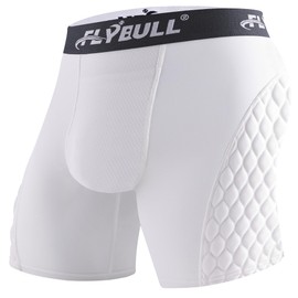 FLYBULL Youth Padded Sliding Shorts Boys Compression Slider with Cup Pocket for Baseball, Football, Lacrosse (No Cup) (White, Large)