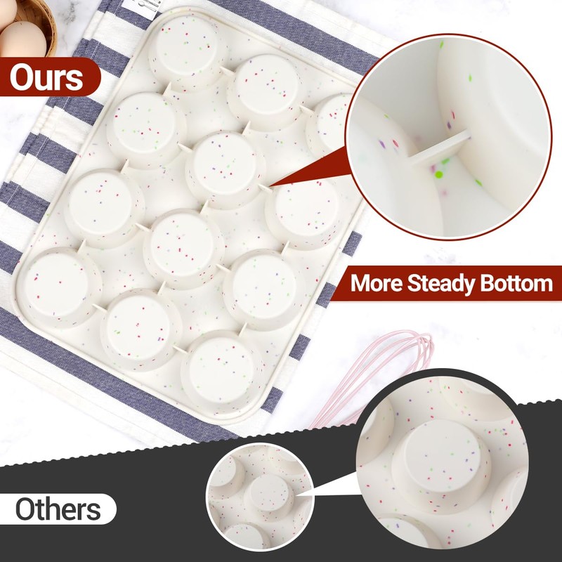 CAKETIME Silicone Muffin Pan, Cupcake Pan 12 Cups Regular Size