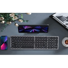 Teclado Bluetooth Portátil, Teclado Plegable Portátil de Viaje Inalámbrico Ultrafino para Computadora / Tableta IOS / Android / Windows, Amplia Compatibilidad / Fácil de Usar(Gris hierro)