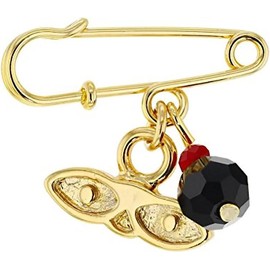 RC & J GENERAL 14kt Gold Plated Eyes Saint Lucy Lucky Charm Evil Eye Azabache Protection Baby Pin Brooch - Ojitos De Santa Lucia Azabache Para Proteccion