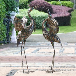 Natelf Garden Crane Statues, Outdoor Large Bird Yard Art Decorations Metal Lawn Ornament for Home Patio Porch Backyard Decorations(Set of 2)