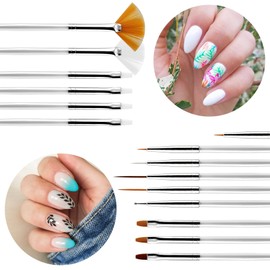 15 Pcs Nail Brushes, Nail Art Kit, Nail Art Brush Set for Nail Drawing, Nail Design, Nail Supplies (White)