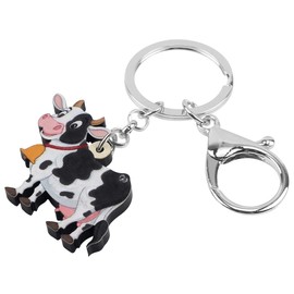 NEWEI Acrylic Cartoon Dairy Milk Cow Keychains Rings Farm Animal Jewelry Handbag Purse Car Charms Gift For Women Girls, White, Medium