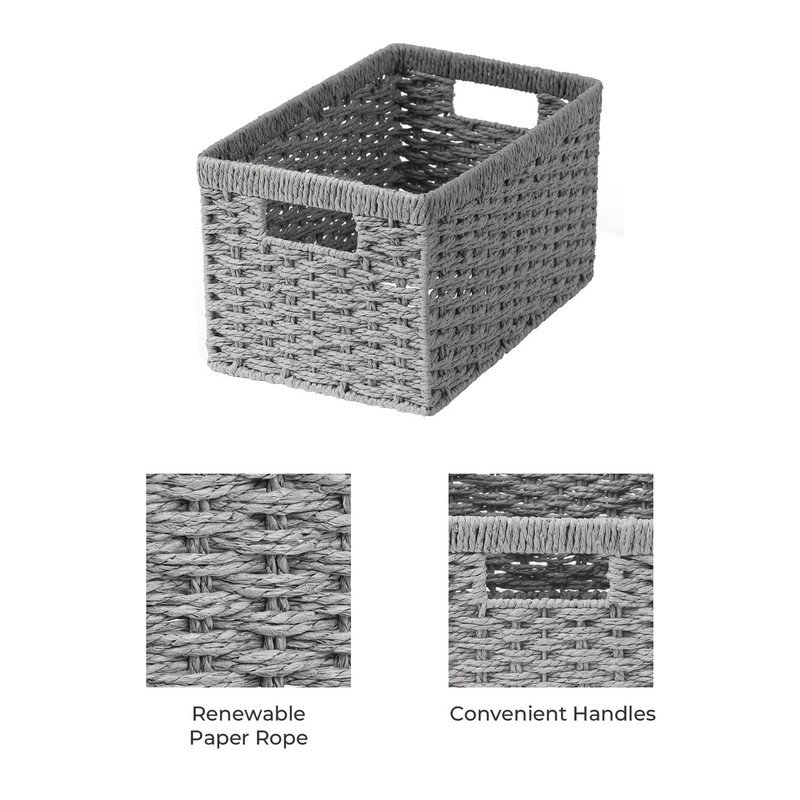 StorageWorks Round Paper Rope Storage Baskets, Rectangular Wicker Baskets with