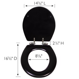 Dalton Toilet Seat Round Soft Close – Black Rustic Wooden Round Standard Toilet Seat for Bathroom – Design House, 561241-BLK