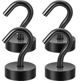 Neosmuk Magnetic Hooks, 12 kg Extra Strong Magnetic Hooks for Camping, Workshop, Locker, Clothes Hook with Neodymium Magnet for Outdoor and Cruise Accessories, Black, Pack of 4
