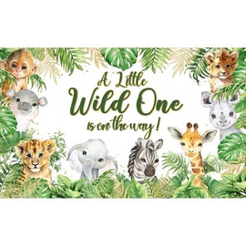 Luminora 72x43inch Safari Jungle Wild One 1st Birthday Backdrop Animals Green Palm Leaves Background Baby Shower Party Decorations Photo Booth Banner Props
