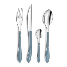 Amefa Bistro 1-2-3 Cutlery Set for 6 People, 18/0 Stainless Steel with Plastic Handle in Trendy Colour, Denim Blue, 24-Piece Set