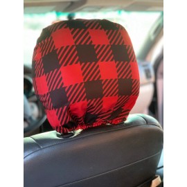 GiftWrap Etc. Christmas Headrest Covers for Cars - Set of 2, Red and Black Buffalo Plaid