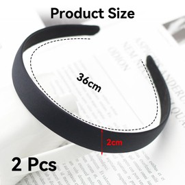 2 Pcs 2cm Width Black Headbands for Women,Simple Pure Black Fabric Covered Plastic Hair Band,Anti Slip PU Leather No Teeth the Back,DIY Styling Tools Hair Accessories for Girls Boys