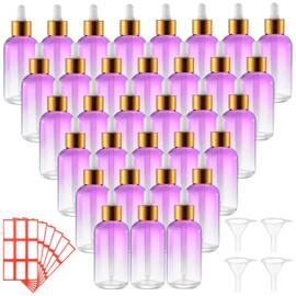 Dandat 50 Pack 4 oz Glass Dropper Bottles Leakproof 120 ml Glass Tincture Bottles with Eye Droppers, 4 Funnels, 54 Labels for Essential Oil Perfumes Hair Oil(Purple Gradient)