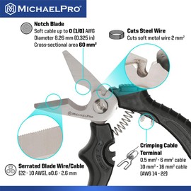 MichaelPro Angled Scissors, 7-Inch Electrician Scissors Cuts Kevlar & Wire Cable, Kevlar Scissors with Cable Crimping Terminal, Safety Lock & Ergonomic Handle |MP010033