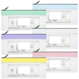 Pack of 6 Money Bags, Bank Bag, 20 x 10 cm, Transparent Pencil Case Bag with Zip for Cash, Check, Receipts, Organiser