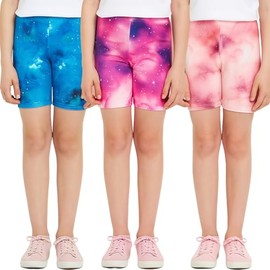 PopCouture Pack of 3 Girls Premium Activewear Gymnastics Sports Shorts Galaxy Print Pink/Purple/Zinc 7-8 Years